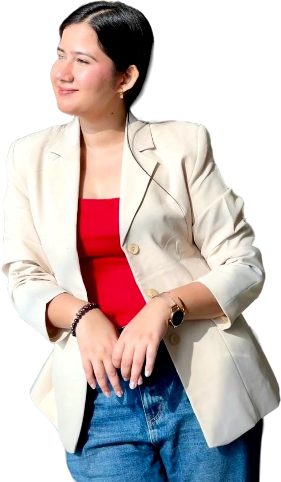 Subhanshi Pandey in a cream blazer