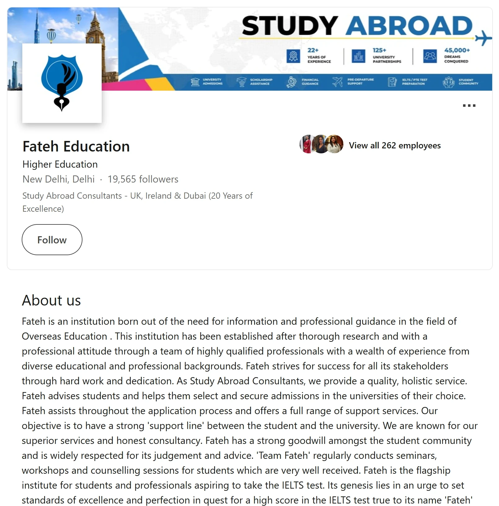 Fateh Education LinkedIn page