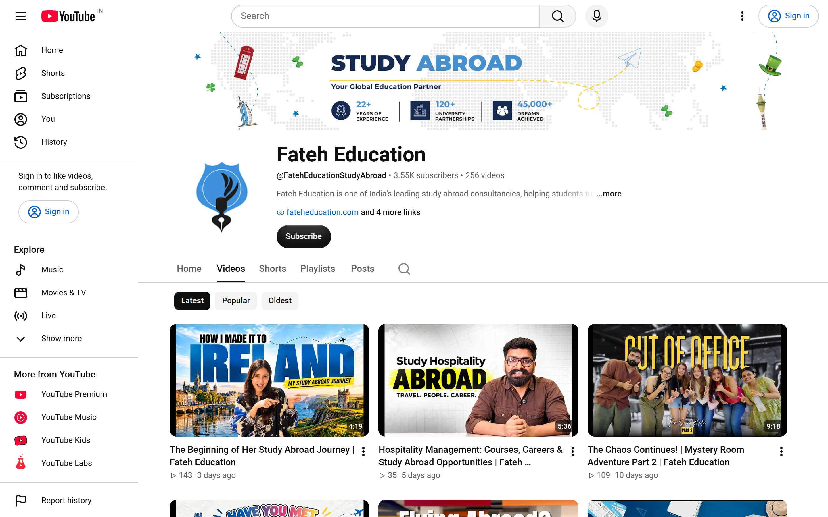 Fateh Education YouTube page